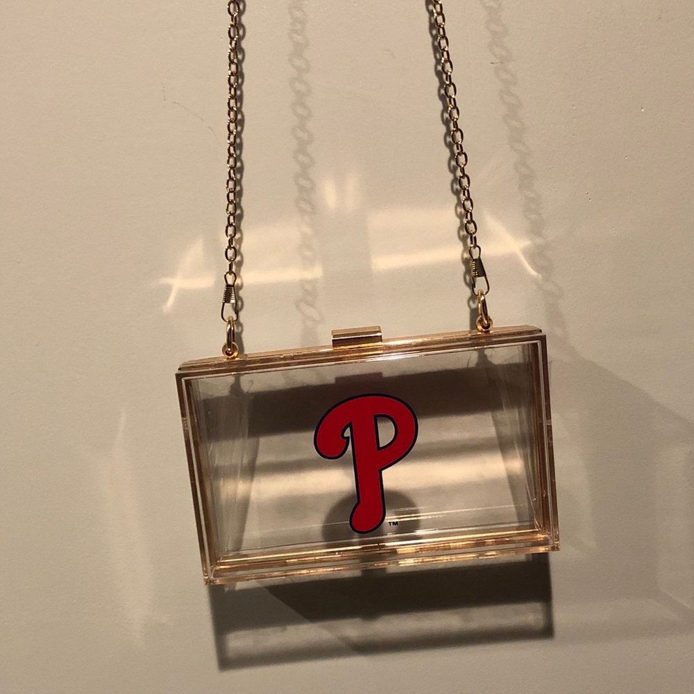 Philadelphia Phillies Clear Acrylic Box Clutch with Gold Chain